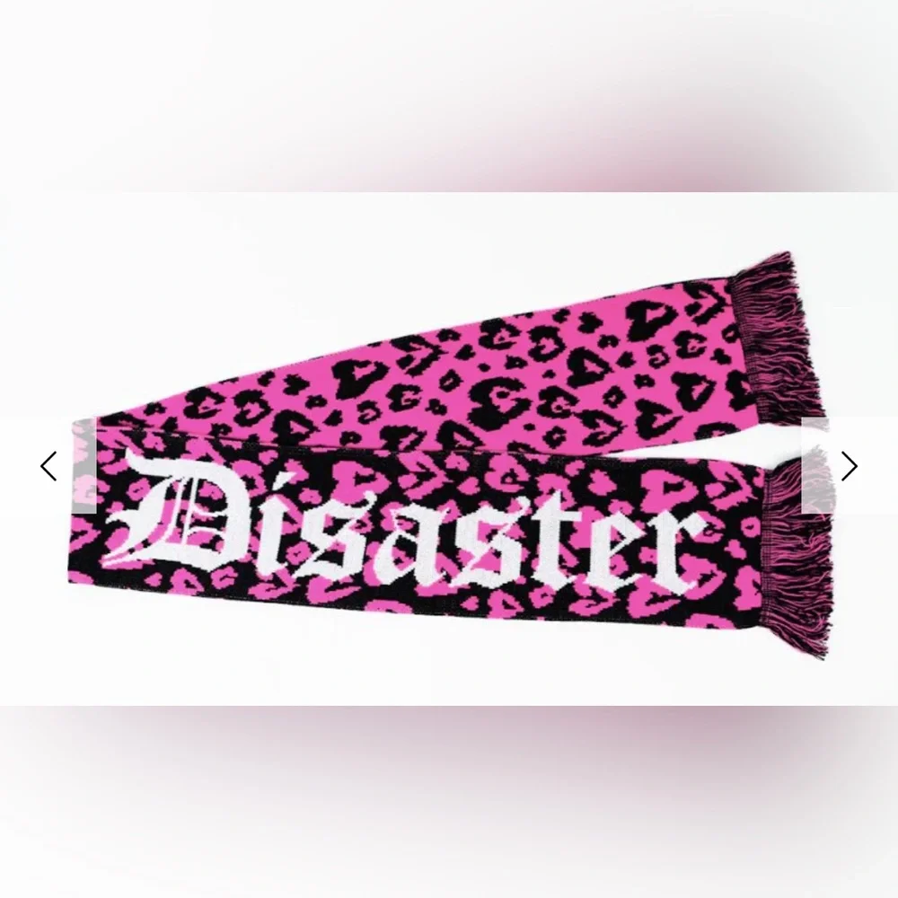 BEAUTIFU DISASTER Pink Black Leopard KNIT Scarf PUNK recovery sober NWT new - Picture 2 of 2